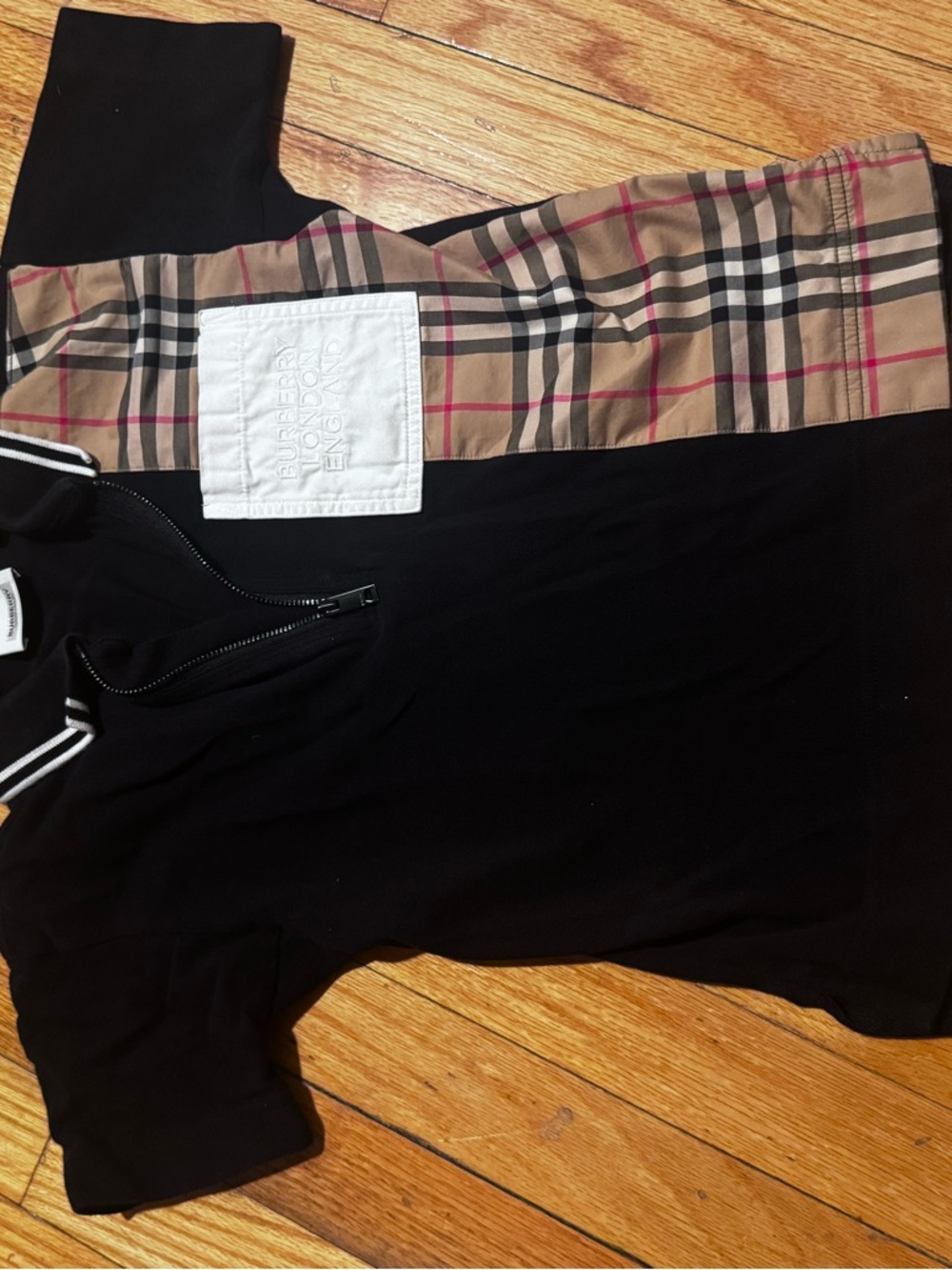 Burberry Black Kids Polo with Nova Check Panel